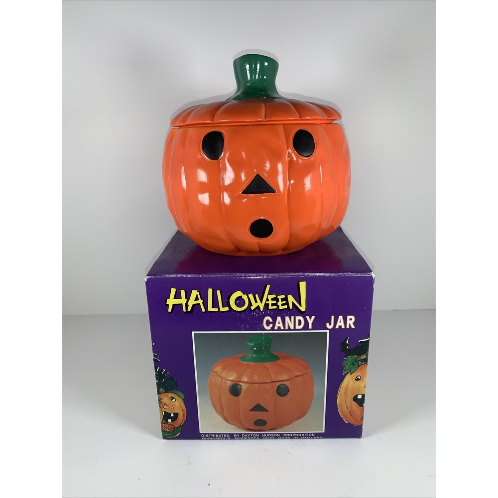Halloween Pumpkin Jack-O-Lantern Ceramic Cookie Candy Jar Vintage Dayton Hudson